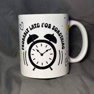 White Mug with Black Clock Design